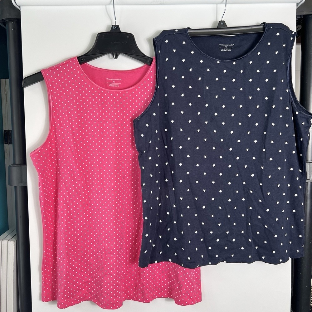 Women’s Sleeveless Star & Dot Tank Tops - Pink and Navy